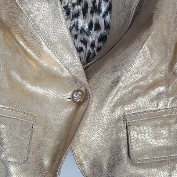 Phosphorus Cropped Leather Jacket Gold SZ S - Picture 4 of 5